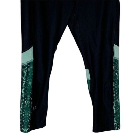 Under Armour HeatGear Compression Cropped Leggings Black Green Small - Picture 3 of 10